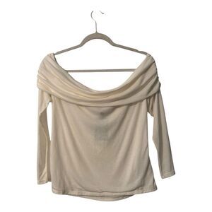 HM Shirt Juniors XL Ivory Off Shoulder Cowl Neck Super Soft Semi Sheer